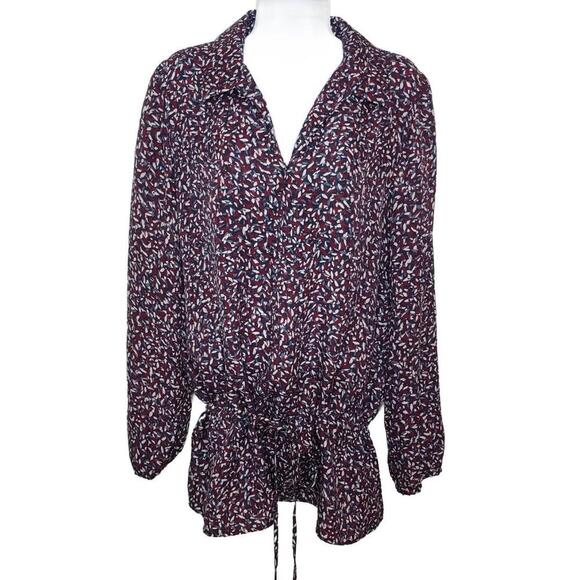 Tory Burch Women's Sz 4 Red/Blue Silk Cinch Tunic Top (1624) - Picture 1 of 9